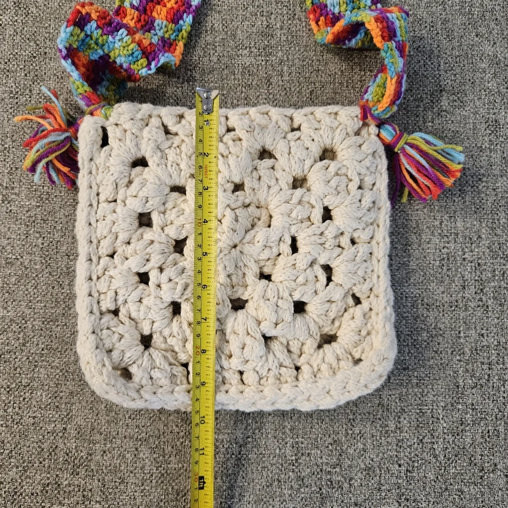 Festival Vintage Crochet Crossbody  Handbag Boho Off White Multicolor Strap - Picture 9 of 12